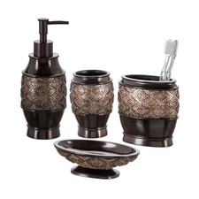 Creative Scents Dublin Brown Bathroom Accessories Set Complete - 4 Pc. Bathro...