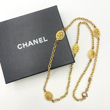 Auth Chanel Vintage Coco Coin Chain Long Necklace Engraved W/Box BA120481