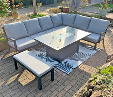 NOVA / Vogue L-Shaped Corner Aluminium Lounge Dining Sofa + Gas Fire Pit Table
