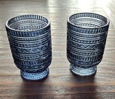 New Set Of 2 Rustic Blue Textured Glass Votive Tea Light 4  x2.75  Candle Holders