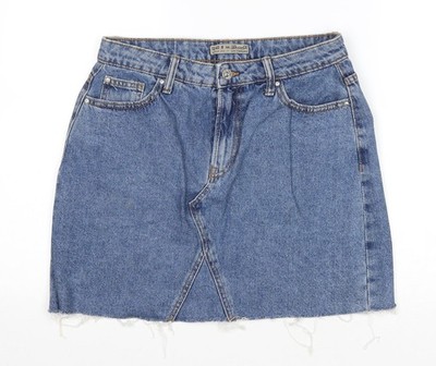 Denim & Co. Damen blau Baumwolle A-Linie Rock Größe 12 Reißverschluss - Used-Look Saum