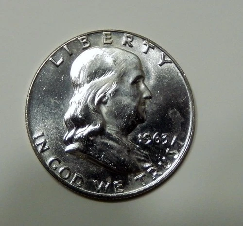 $4.00 UNDER SPOT  VALUE ~  1963 D Franklin 90% Silver Half Dollar 50¢ ~ UNC Coin