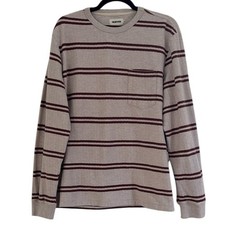 Taylor Stitch Colton Crewneck Beige Burgundy Striped Long Sleeve Shirt Sz 44 XL