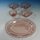 Federal Depression Glass - Pink Sharon Cabbage Rose - Platter, 3 Soups, Sherbet