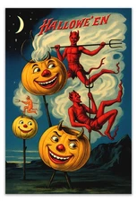 Vintage Halloween Poster – Demons & Jack-O’-Lanterns 1920s Repro Wall Art Print