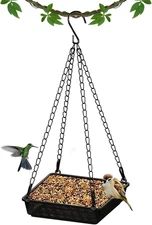 Hanging Bird Feeder, Platform Bird Feeders for Outdoors, Metal Mesh Seed Tray fo