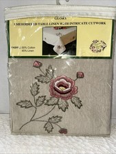 Glory Vtg. Tablecloth Linen/Cotton 52"X70" Embroidered w/Cutwork. New