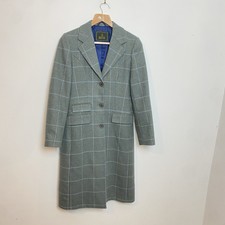 House Of Bruar Uk 10 Light Green Check Tweed Long Shooting Riding Jacket