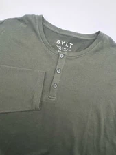 BYLT Drop Cut Lux Henley Long Sleeve Shirt Men's XXL Green Active Stretch Logo