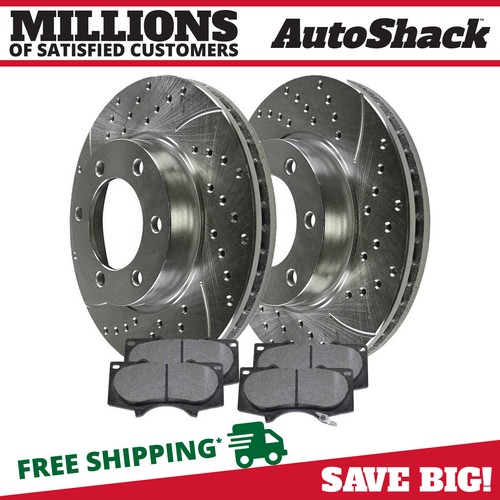 Front Drilled Slotted Brake Rotors Performance Ceramic Pad Kit for