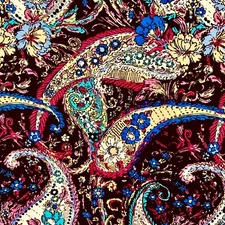 New Neman Bros Jersey Knit Fabric 5 1/4 yds Paisley Flora Colorful Excellent