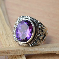 Purple Amethyst Gemstone 925 Sterling Silver February Birthstone Ring Size 8