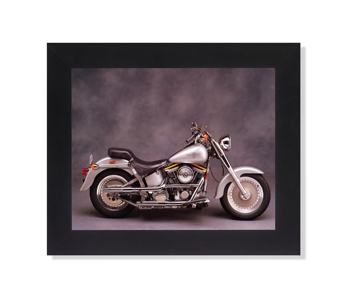Harley Davidson Fatboy Photo Silver Motorcycle 8x10 Black Frame