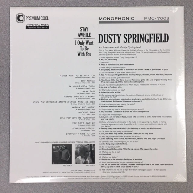 Dusty Springfield - Stay Awhile/I Only Want To Be With You 180G LP New/Pkg Flaw - Image 2 of 4