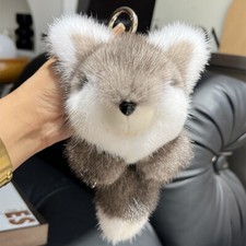 Cute Fox Real Mink Fur Key Chains Plush Toy Women Bag Charm Car Keyring Pendant