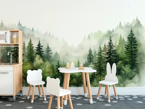 Forest and Pine Trees Peel And Stick Wallpaper Nursey Wall Mural Kids Wall Decal - Picture 4 of 9