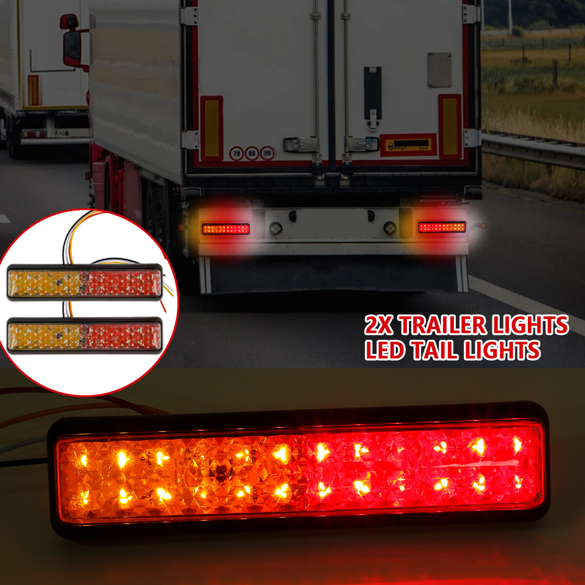 2X Trailer tail lights 24 LED Stop Tail Lights Submersible Boat Truck