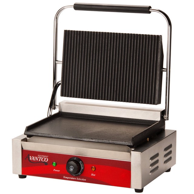Avantco P75SG Grooved Top Commercial Panini Sandwich Grill with Rebate