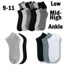 Men Women 9-11, 10-13 Casual Ankle Socks Low Cut No Show White Black Gray 3-6-12