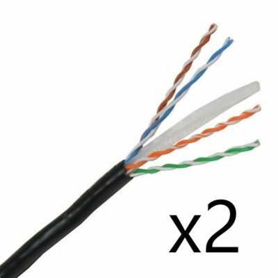 Lot of 2 - CAT6E Ethernet 550MHz CMR Cable Black 1000FT 23 AWG COPPER