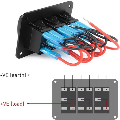 3 Gang ON/OFF Toggle Rocker Switch Panel Dual LED for Car Boat Marine RV Truck - Picture 5 of 7