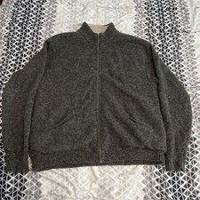 Vintage Eddie Bauer Mens L Tall Wool Sweater Full Zip Sherpa Lined Made in USA