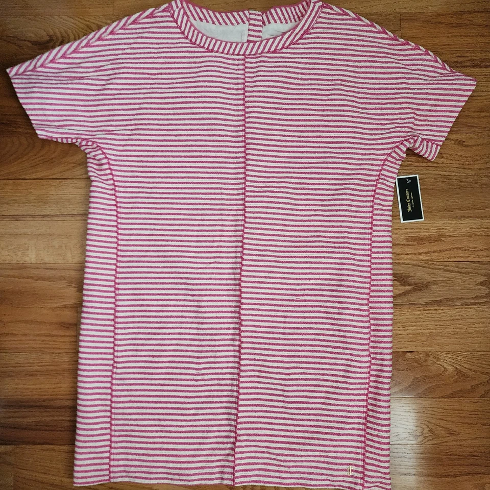Juicy Couture 连衣裙 XL Shift Boucle 条纹粉色白色金色金属线新品 — 第 3/4 张图片