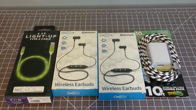 *Mixed Lot of 4* Mobile USB C + Micro + 2x Wireless Earbuds Black Bluetooth