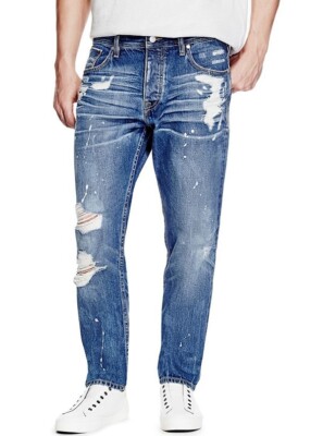 Guess Men's Originals 1981 Regular Tapered Jeans With Destroy Size 28