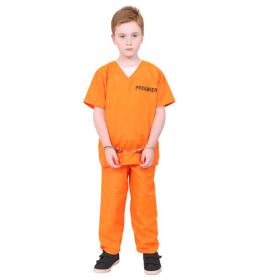 Vestito Carcerato Uomo Halloween Costume Tuta Arancione Fluo