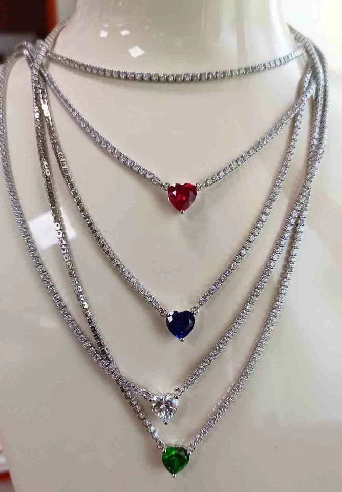 Collana tennis argento sterling 925 con zirconi Cuore colorati regalo ragazza - Immagine 4 di 4