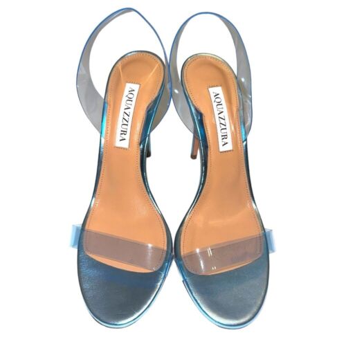 Aquazzura So Nude 105 PVC Slingback Sandal Metallic Blue 36.5 Women’s - Picture 2 of 11