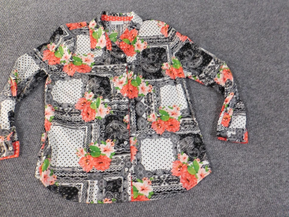 Top Susan Graver 14 Rojo Floral Botón Mujer Arte Geométrico Informal Elástico Foto 2 de 4