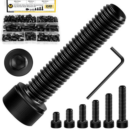 240Pcs M6 Bolt Nuts and Bolts Assortment Kit, M6 Screw X 8/10/12/16/20/25/30Mm, - Picture 8 of 12