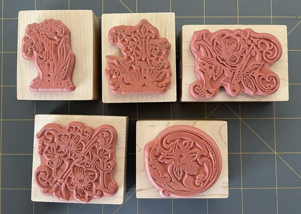 RARE PSX RUBBER STAMPS PRETTY BOTANICAL FLORAL LETTER DESIGNS EUC YOU