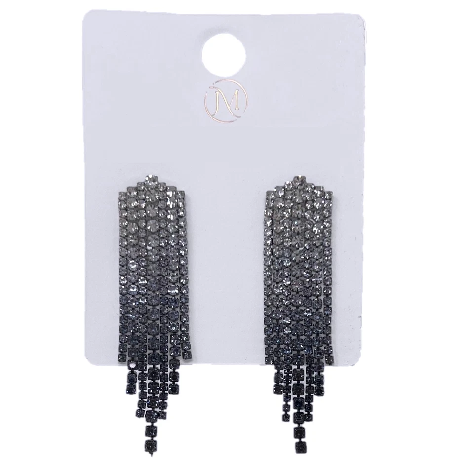 Pendientes Largos De Cristal De Strass En Plata Negra Sfumati 5Cm Para Mujer - Imagen 3 de 3