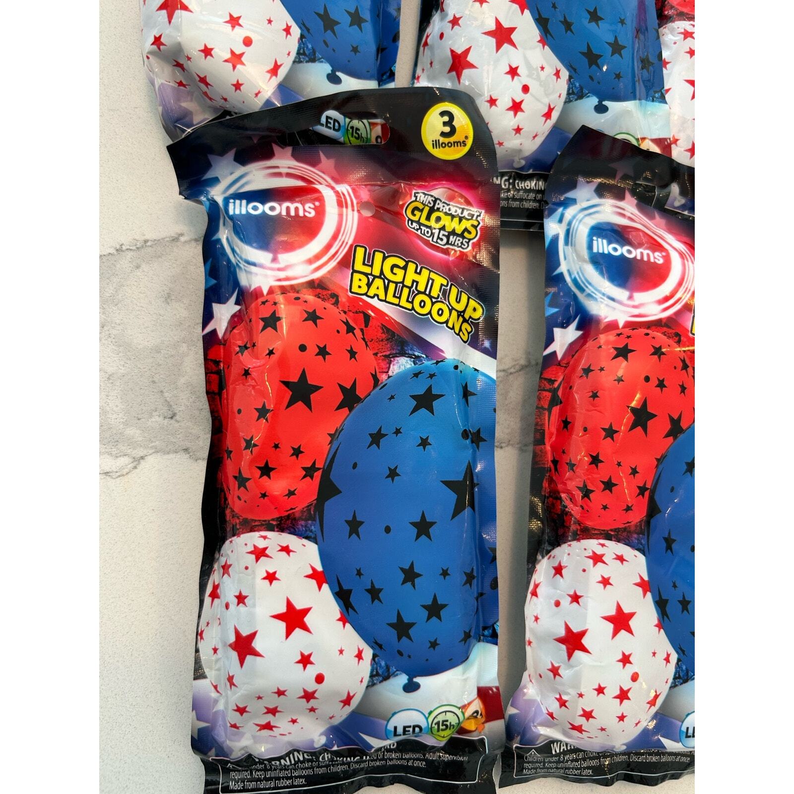 Illooms bundle of 5 packs Patriotic Light Up Balloons 15 Balloons Total 