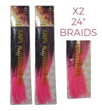 x2 Pink Ombre Kanekalon Jumbo Braiding Hair Extension 24" Synthetic 100 TTPin 