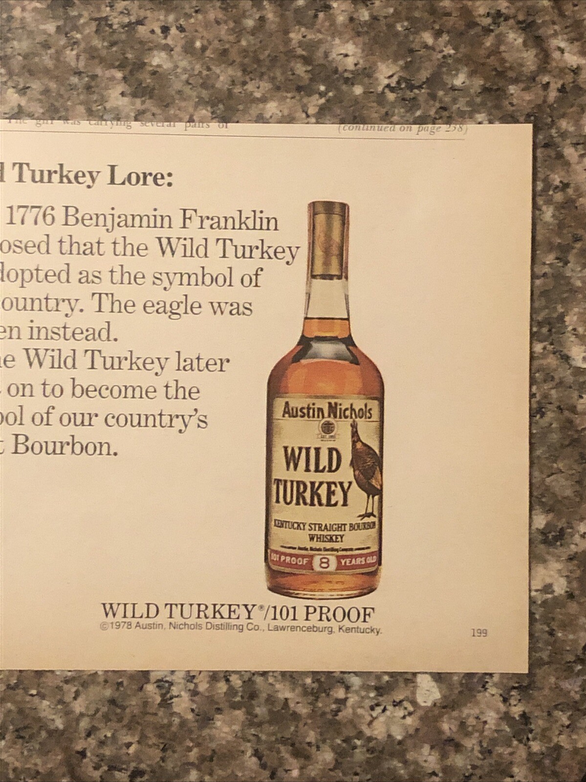 1978 Wild Turkey Bourbon PRINT AD Benjamin Franklin 1776 Lore Symbol VTG 1970s