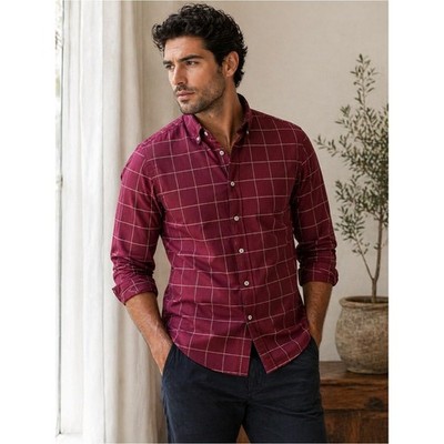 APT 9 Premier Flex Slim Fit Shirt M Maroon Windowpane Button Down