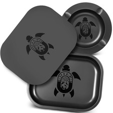 Black Rolling Tray with Magnetic Lid & Cool Ashtray for Outside Small, 