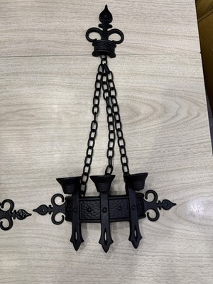 Sexton-1967 USA Gothic Medieval BLACK Wall Chains 3 Sconce Candle