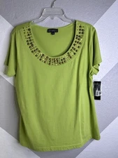 NEW ~ Elementz Women’s XL Mint Green Embellished Cotton Scoop Neck Tee