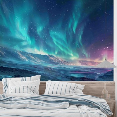 3D Mountain Aurora Night Scene Wallpaper Wall Murals Removable Wallpaper