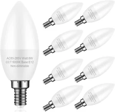 8 Pack E12 Ceiling Fan Light Bulbs, 60W Equivalent, Daylight White 5000K, Small