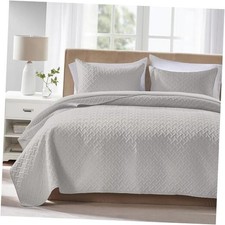 King Size Quilt Bedding Set Light Grey King/Cal 96"x110" Light Gray