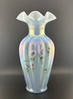 VTG Fenton For Coyne Store*IRIDIZED SAPPHIRE BLUE OPALESCENT HP MELON VASE 1997