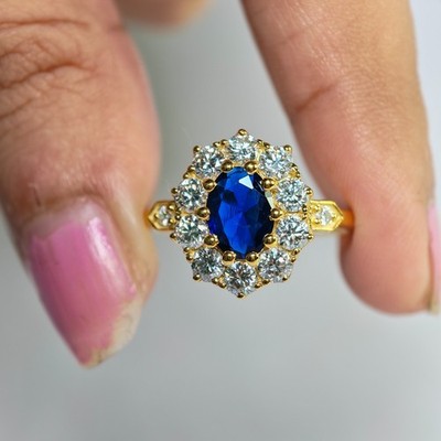 1 Ct Blue Oval Moissanite Halo Ring Contemporary Luxe 925 Sterling Silver