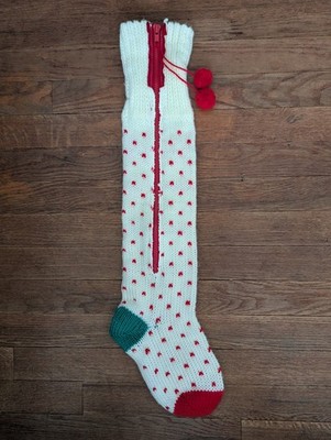 Vintage Department 56 Knit Christmas Stocking Red Green Cream Zipper Noel 24''