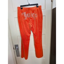 Juicy Couture Orange Velour Bling Rhinestone Logo Track Pants Size Large Y2K